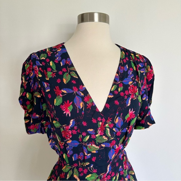 Saloni Wrap Dress Floral Puffy Short Sleeve Rayon Sz US 4 - Picture 6 of 15